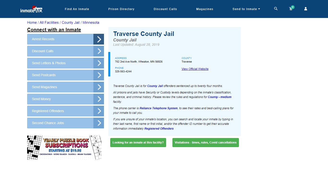 Traverse County Jail - Inmate Locator - Wheaton, MN